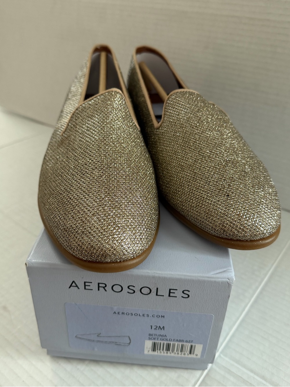 Aerosoles Women’s Loafers Betunia Ballet Flats Shoes Soft Gold Fabric 12 New - Picture 4 of 6